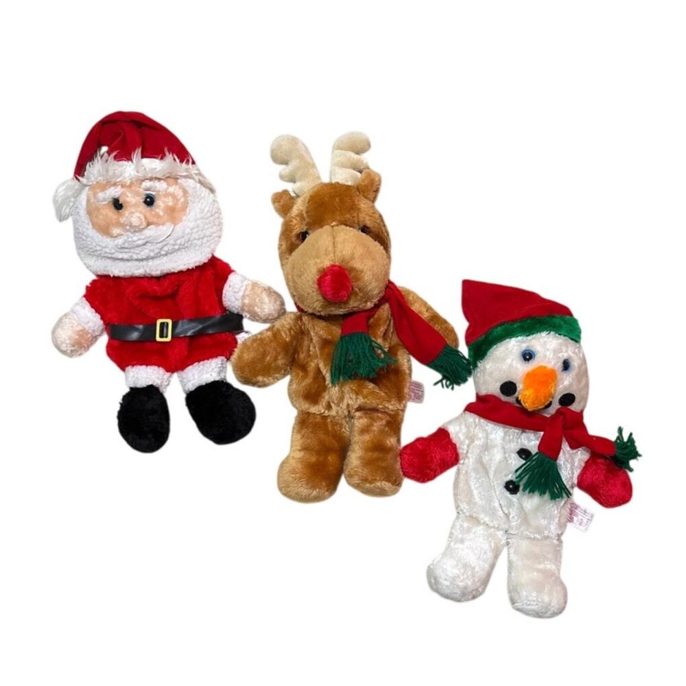 1988 Fairview Plush Christmas Stockings Set of 3 Rudolph Santa Snowman VTG
